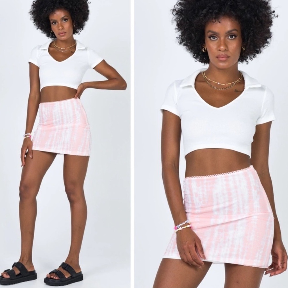 Princess Polly Pink and White Mini Skirt